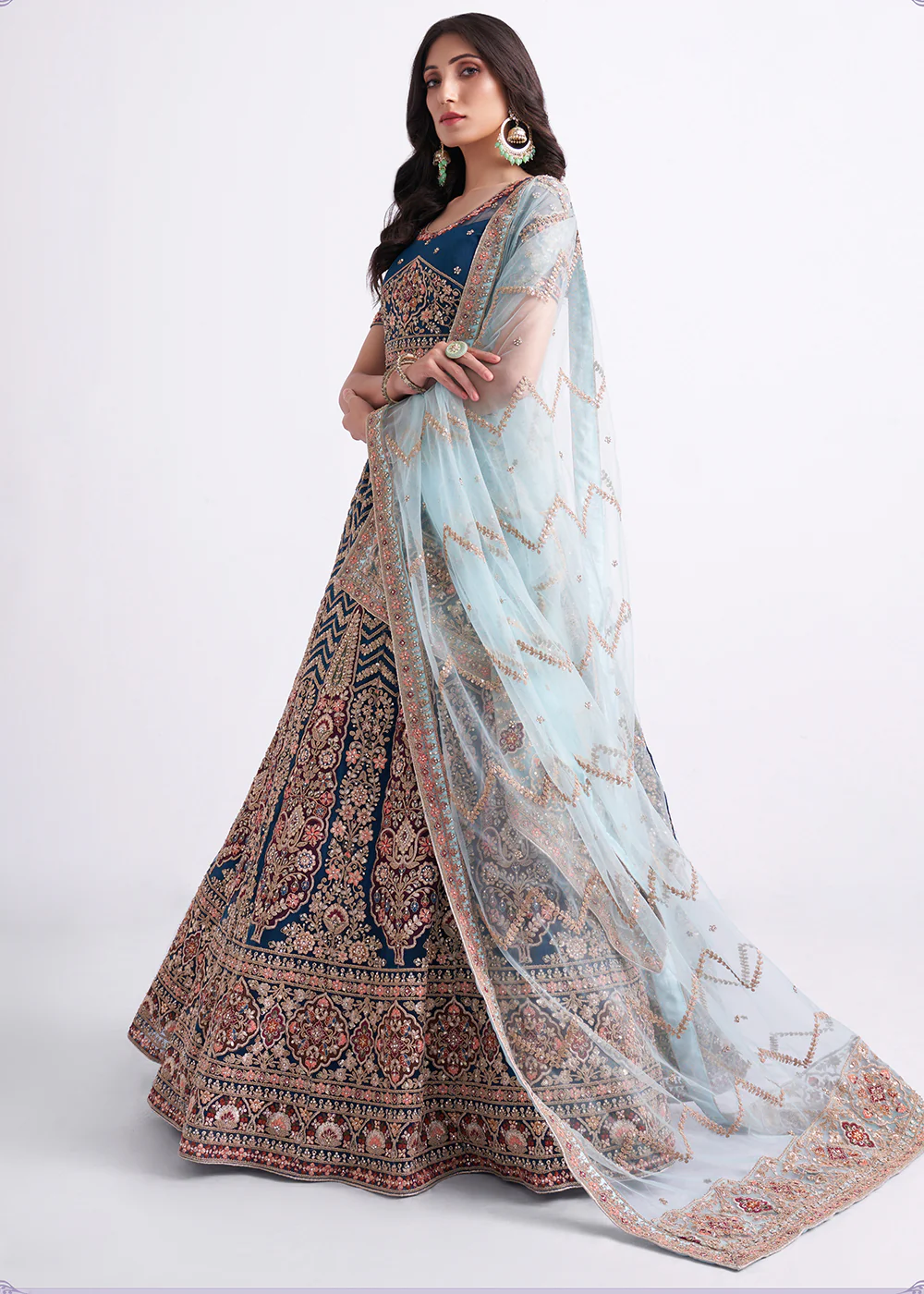 Persian Blue Wedding Style Designer Bridal Lehenga Choli - Image 7