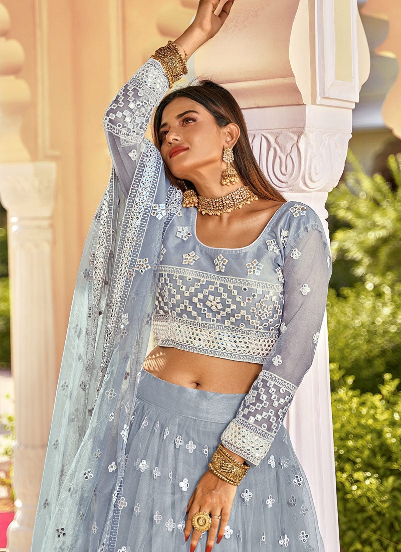 Pigeon Grey Mirror Embellished Wedding Lehenga Choli - Image 2