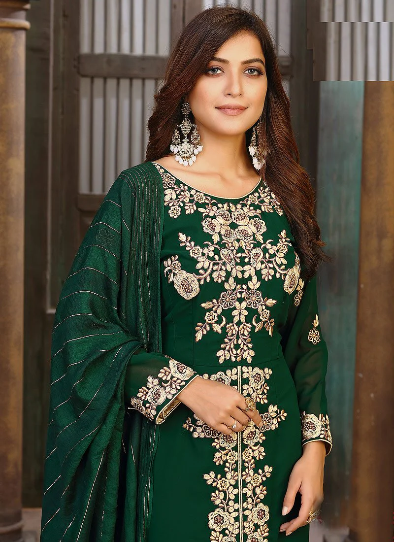 Pine Green Ceremonial Embroidered Pakistani Style Suit - Image 2