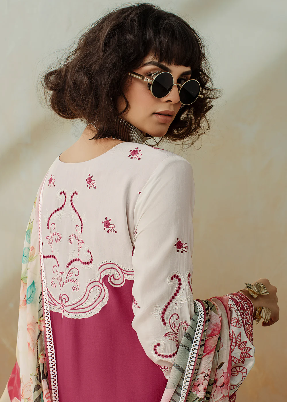 Pink Applique Embroidered Muslin Pant Style Salwar Suit - Image 3