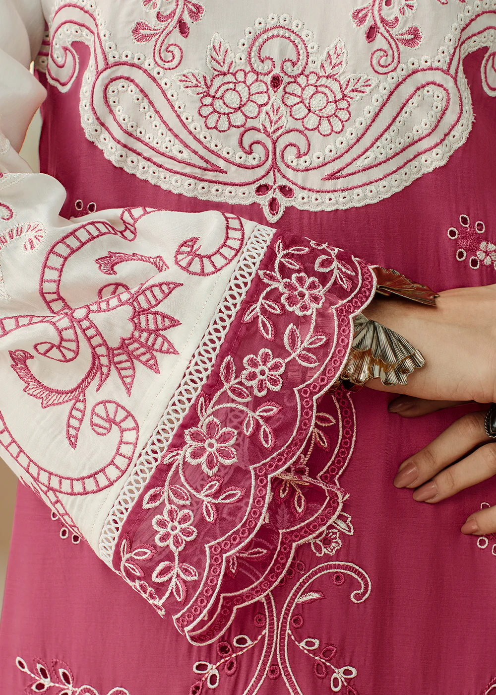 Pink Applique Embroidered Muslin Pant Style Salwar Suit - Image 4