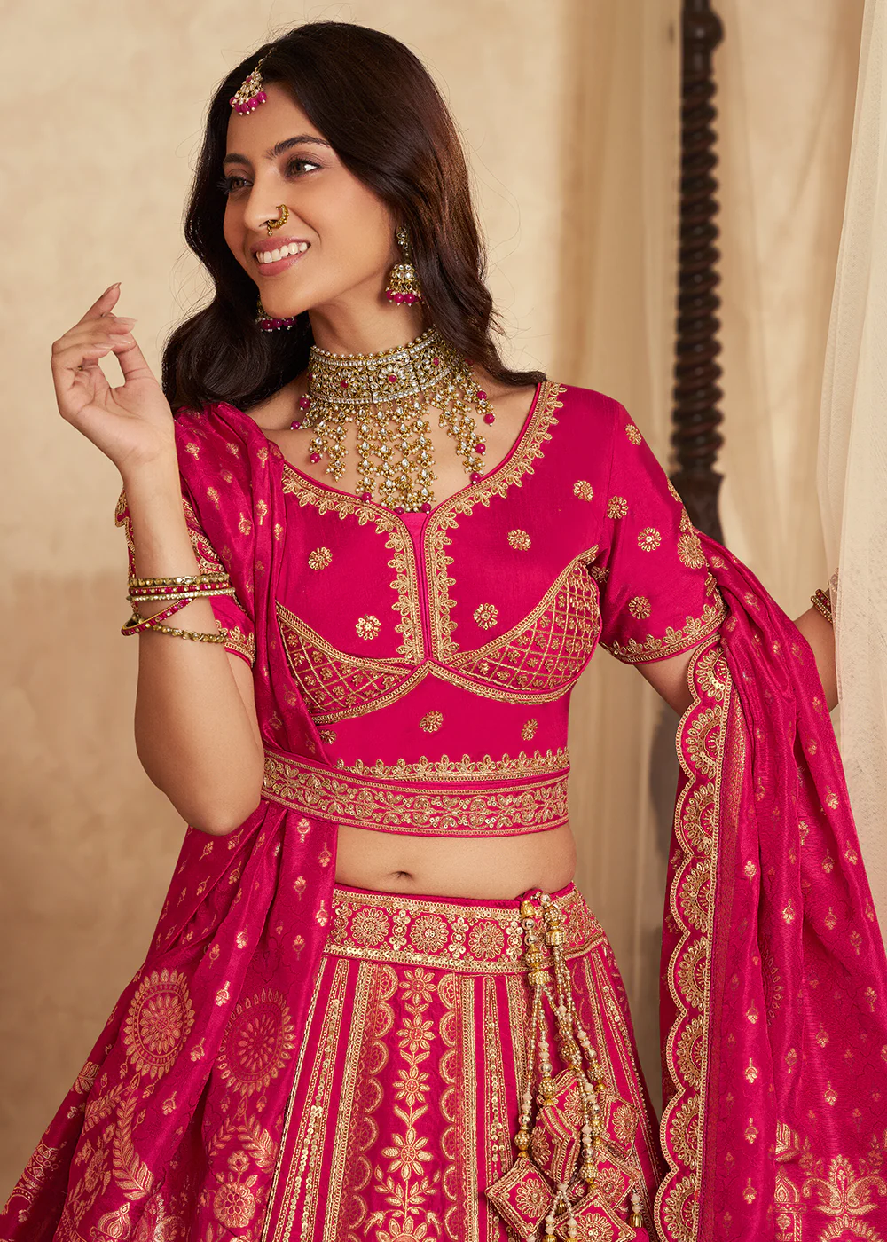 Pink Banarasi Premium Silk Designer Lehenga Choli - Image 2