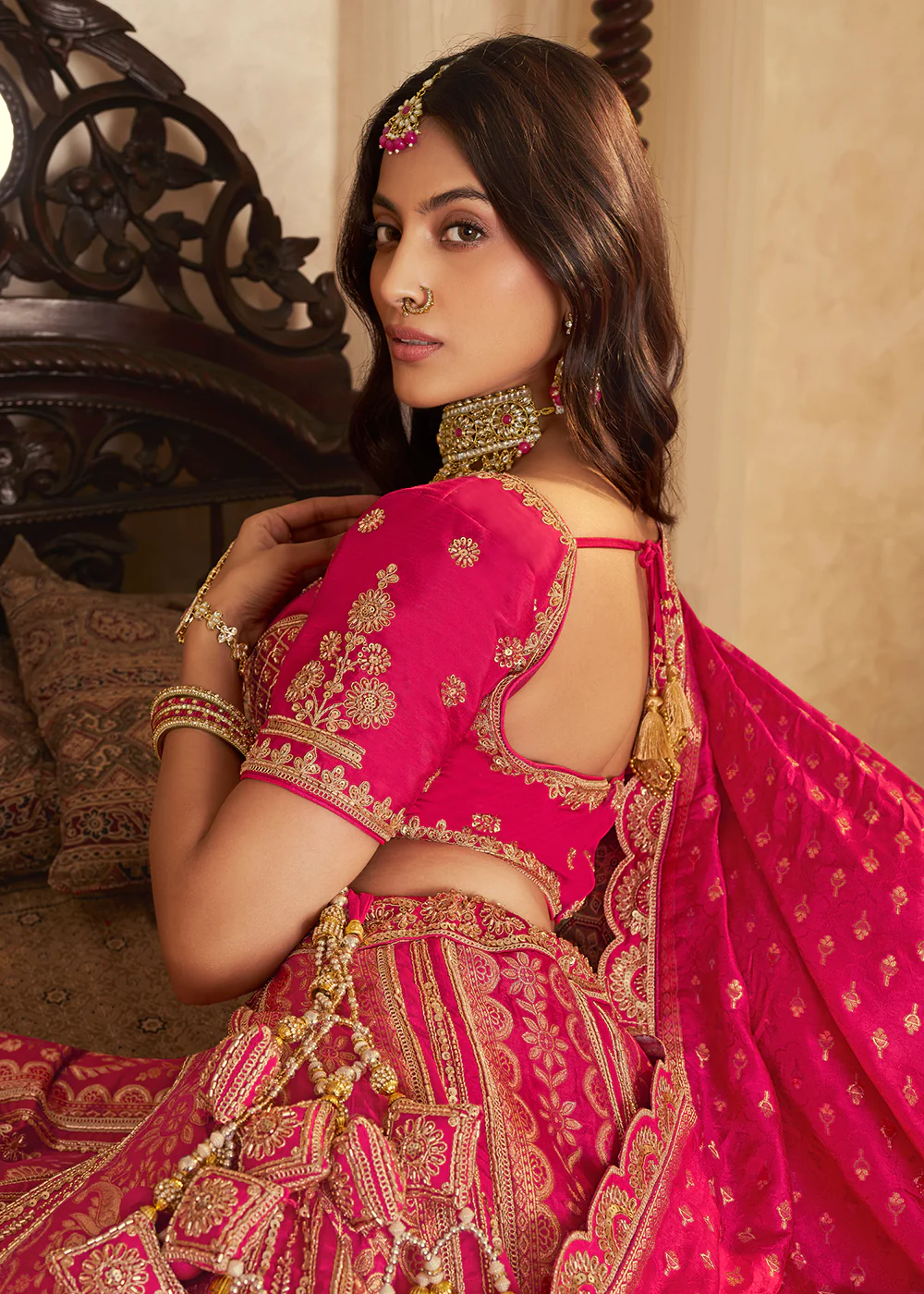 Pink Banarasi Premium Silk Designer Lehenga Choli - Image 3