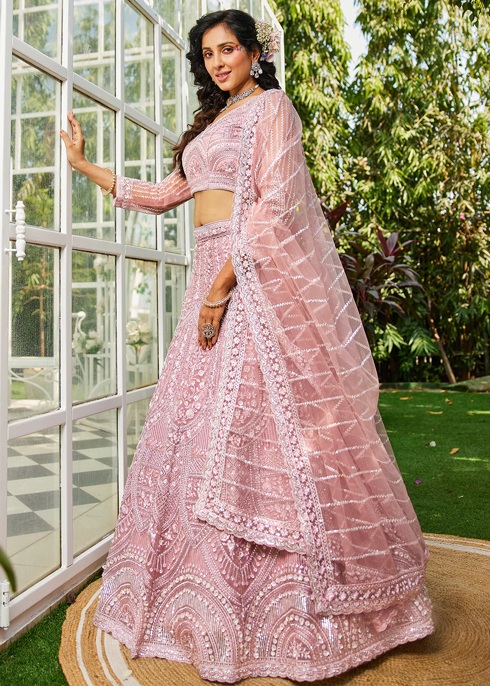Pink Beads & Zarkan Work Bridal Style Lehenga Choli - Image 5