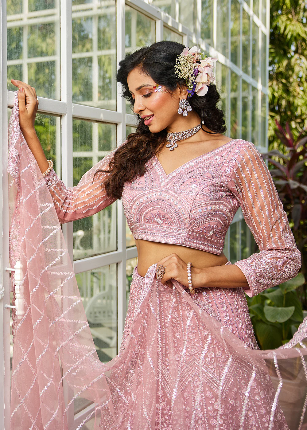 Pink Beads & Zarkan Work Bridal Style Lehenga Choli - Image 7