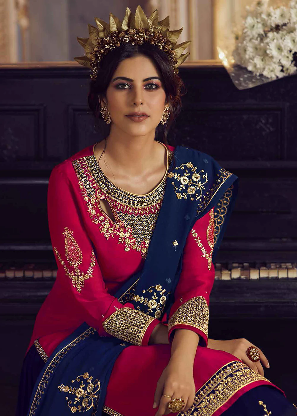 Pink & Blue Lehenga/Pant Style Trendy Suit - Image 2