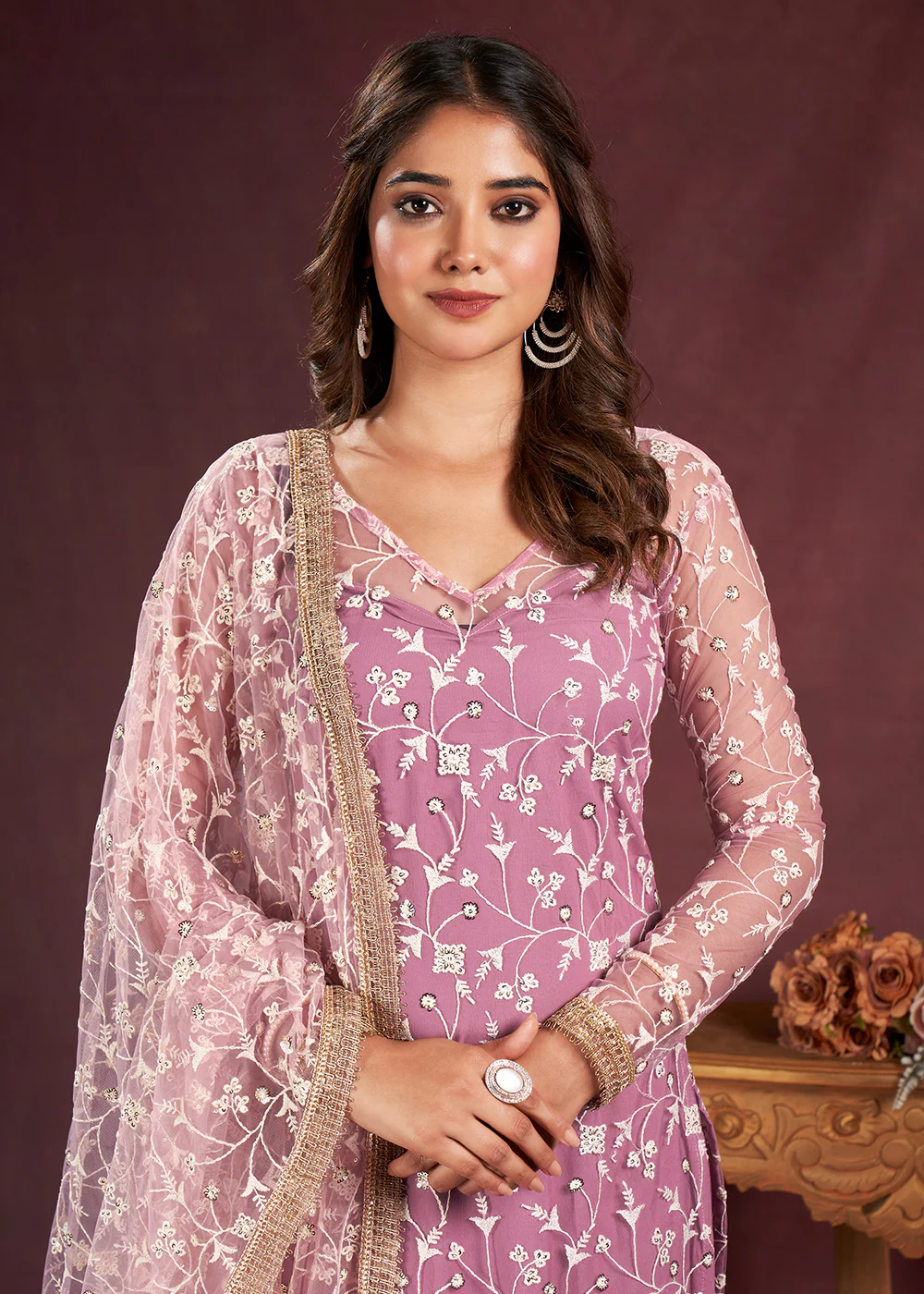 Pink Butterfly Net Embroidered Festive Salwar Suit - Image 2
