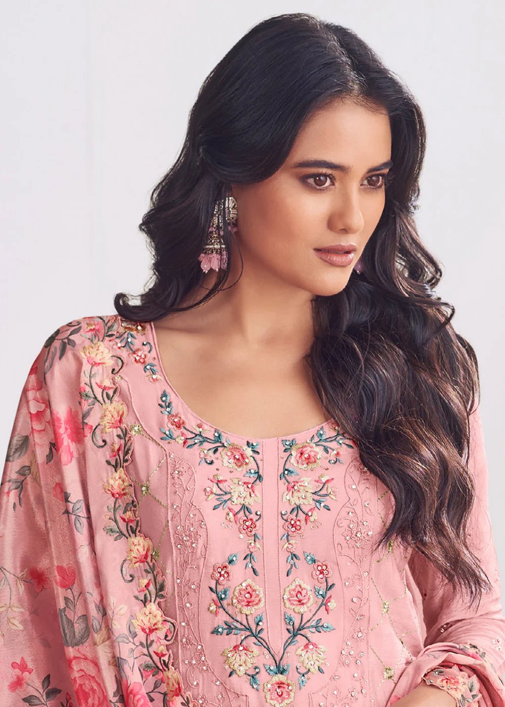 Pink Chinnon Silk Thread & Mirror Palazzo Suit - Image 2