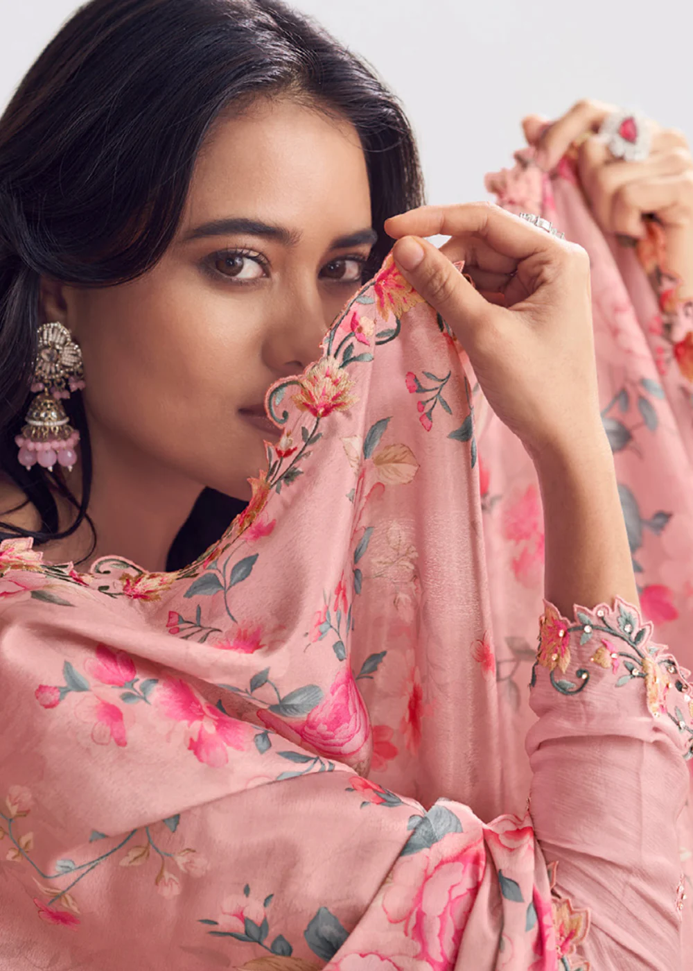 Pink Chinnon Silk Thread & Mirror Palazzo Suit - Image 3