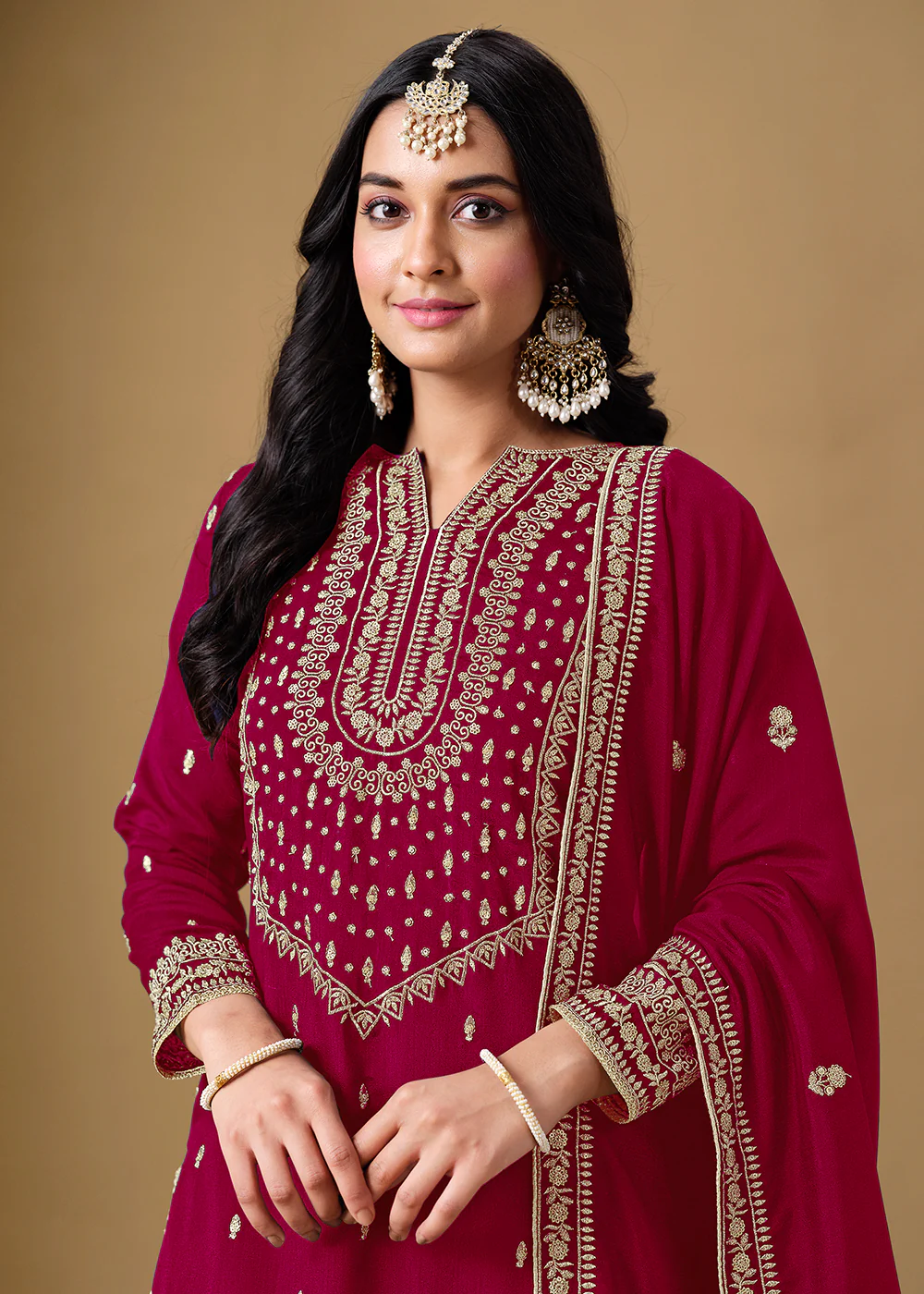 Pink Color Embroidered Art Silk Gharara Style Suit - Image 2