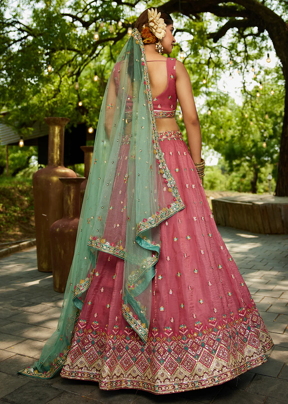 Pink Cording Embroidery Designer Lehenga Choli - Image 3