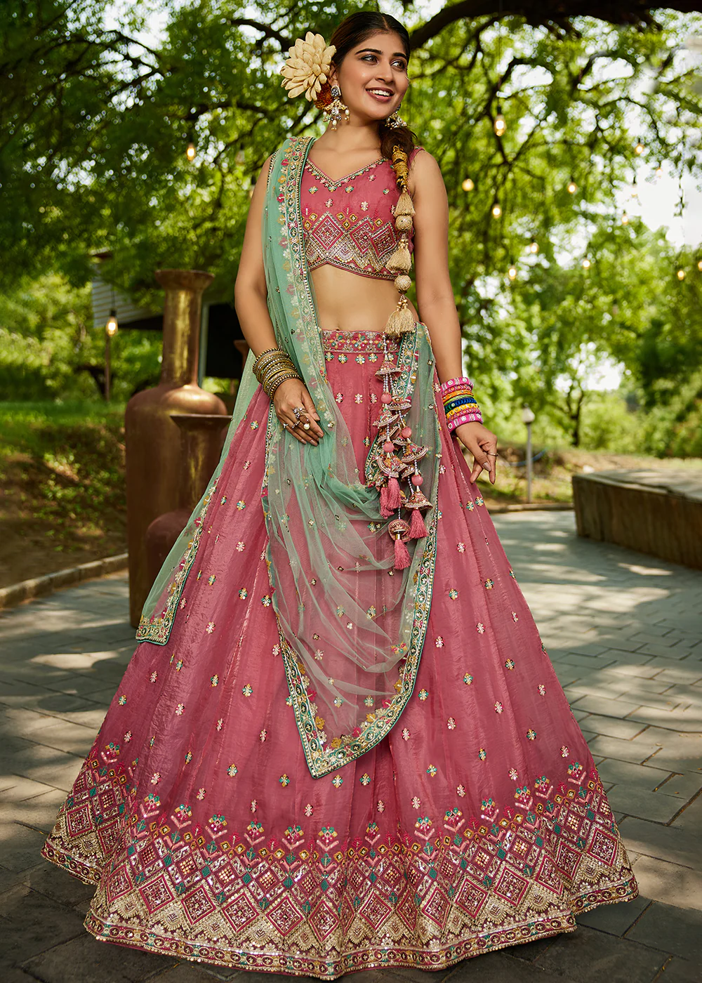 Pink Cording Embroidery Designer Lehenga Choli - Image 4