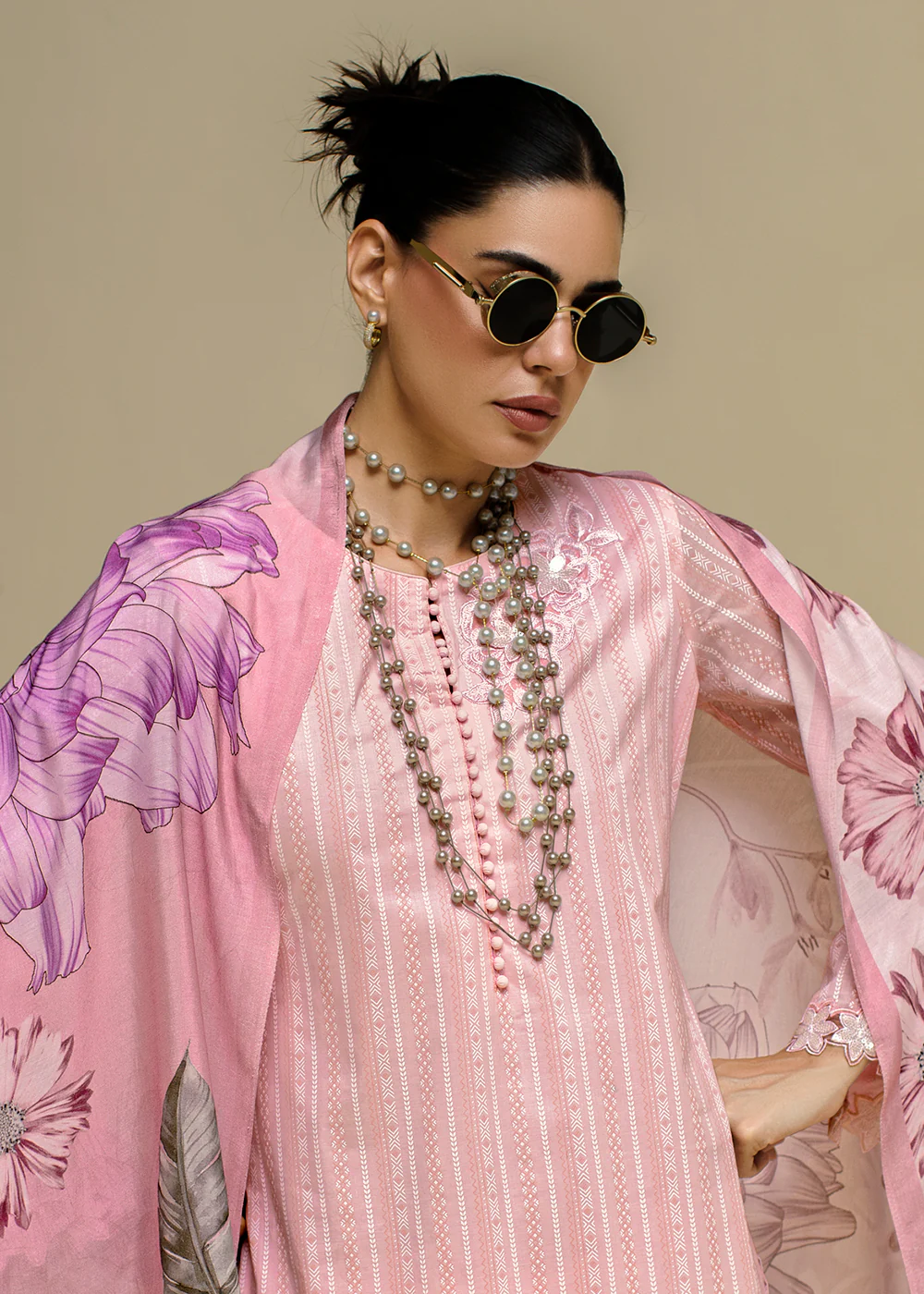 Pink Cotton Lawn Khadi Printed Festive Salwar Suit - Image 3