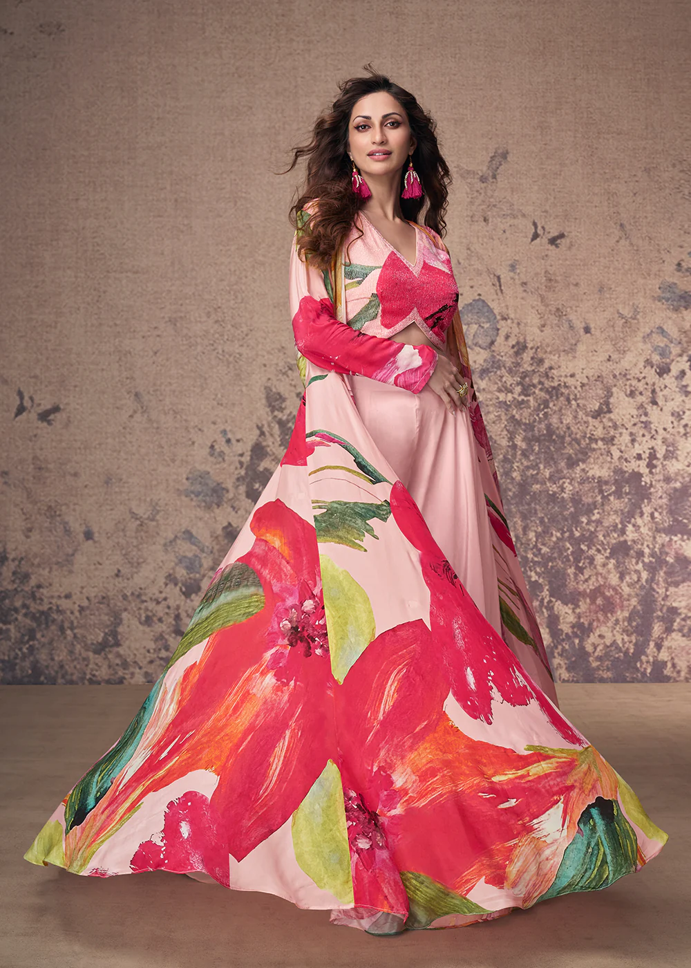 Pink Crepe Silk Jacket Style Indo Western Dress - Image 3