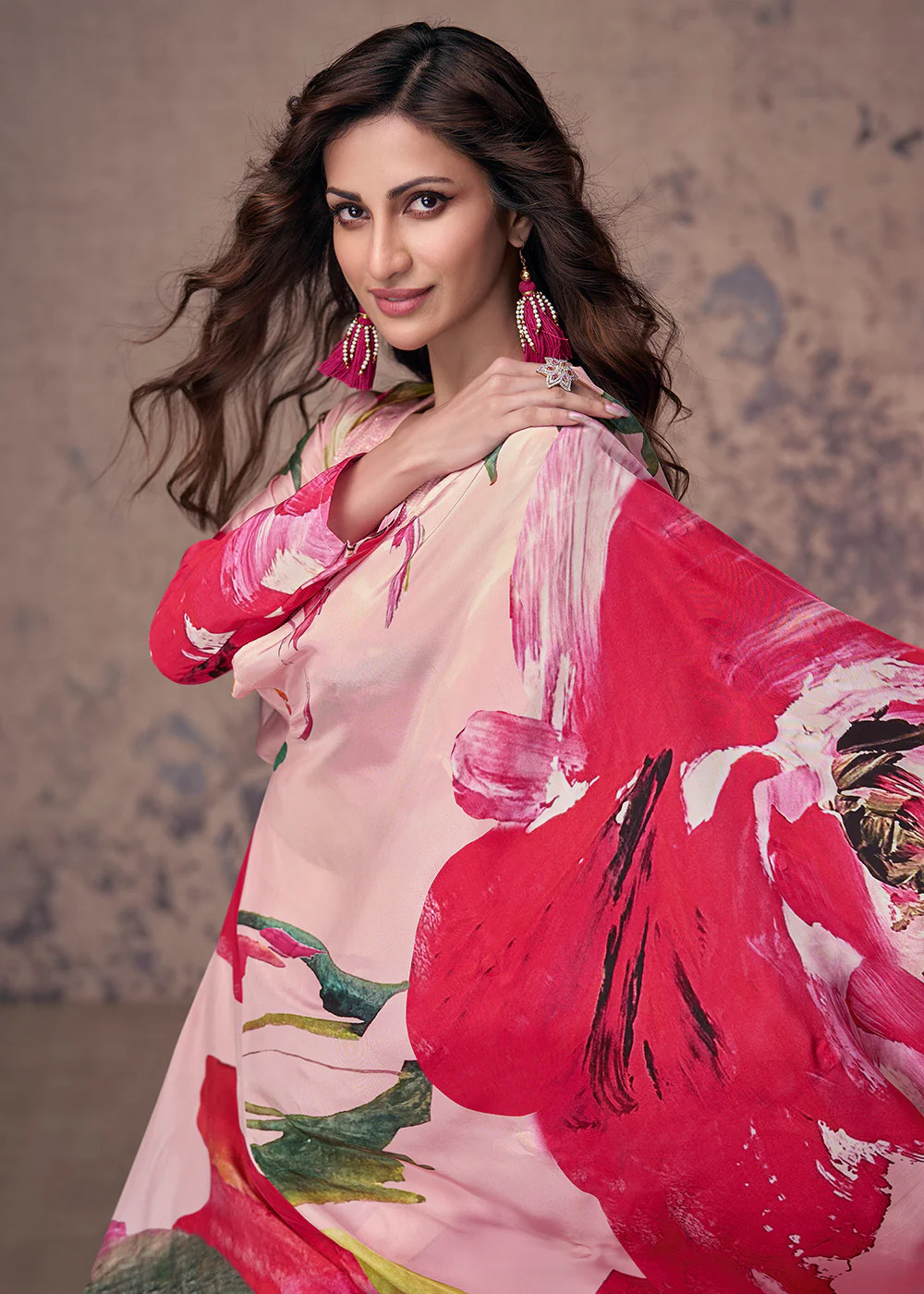 Pink Crepe Silk Jacket Style Indo Western Dress - Image 4
