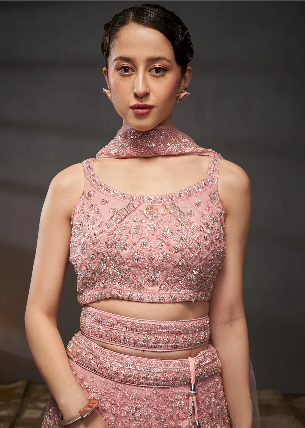 Pink Cut Dana & Zarkan Embroidered Bridal Lehenga Choli - Image 2