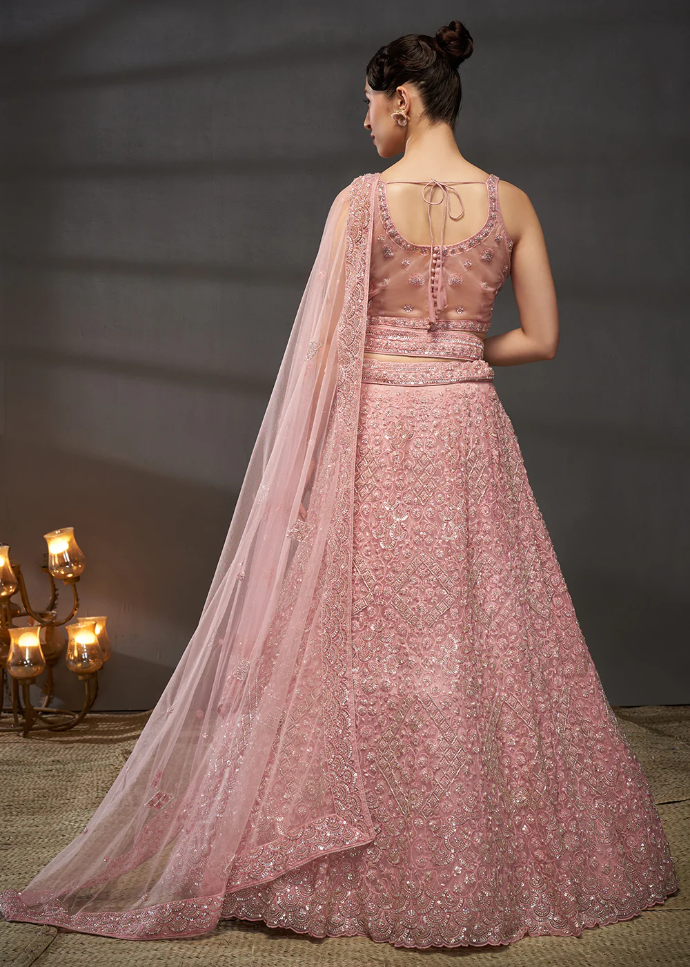Pink Cut Dana & Zarkan Embroidered Bridal Lehenga Choli - Image 3