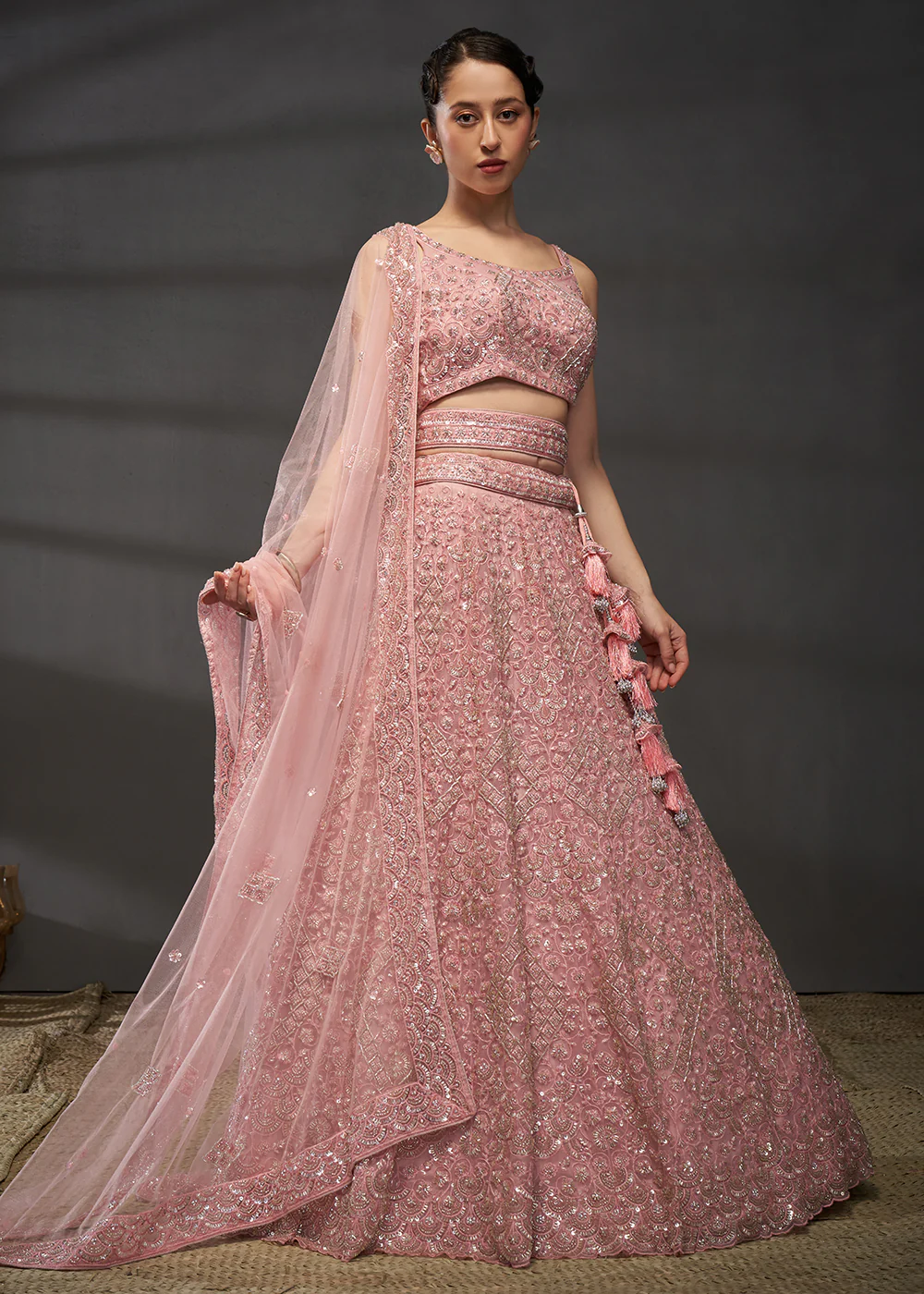 Pink Cut Dana & Zarkan Embroidered Bridal Lehenga Choli - Image 4