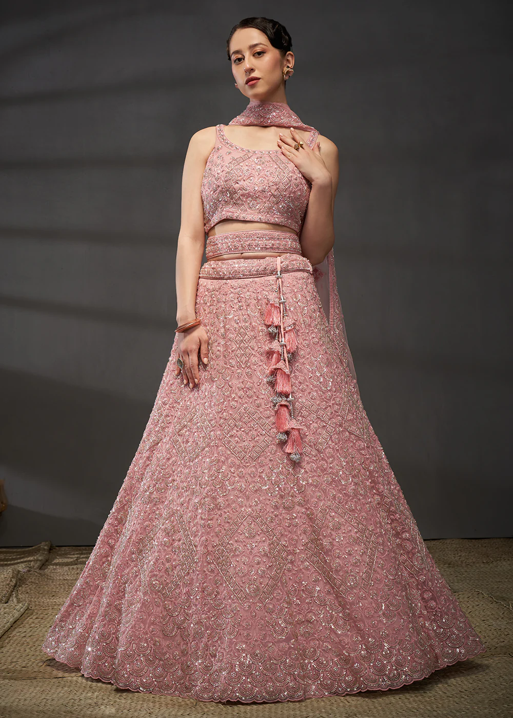 Pink Cut Dana & Zarkan Embroidered Bridal Lehenga Choli - Image 5