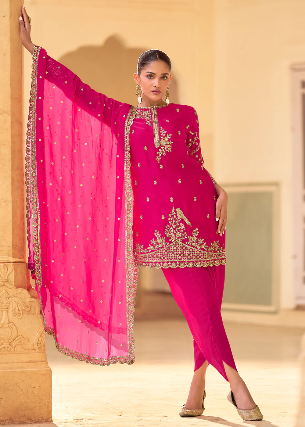 Pink Dhoti Style Crepe Silk Ethnic Wear Dress