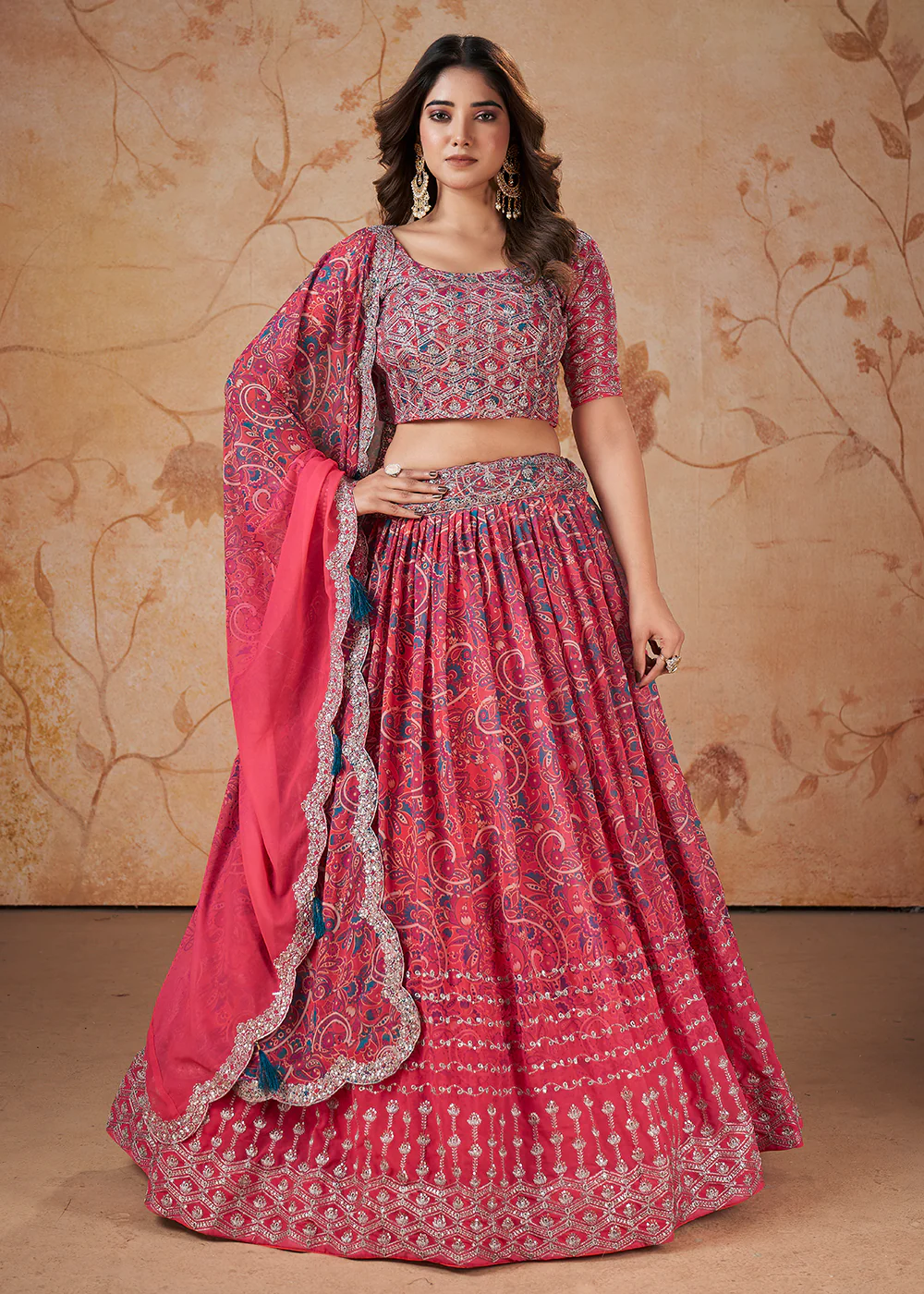Pink Digital Print & Sequins Wedding Festive Lehenga Choli