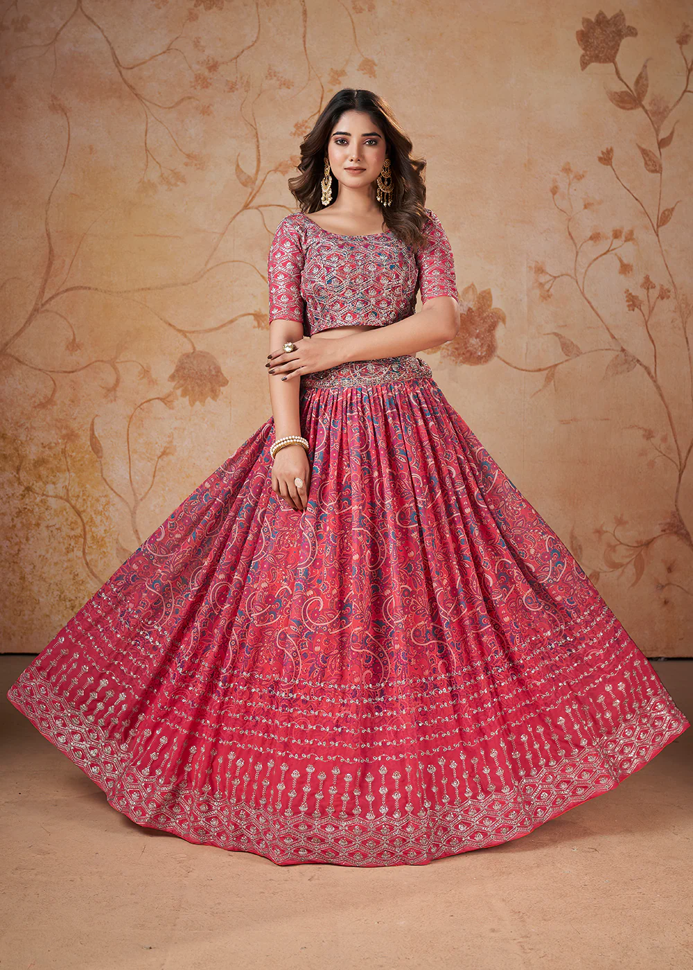 Pink Digital Print & Sequins Wedding Festive Lehenga Choli - Image 5