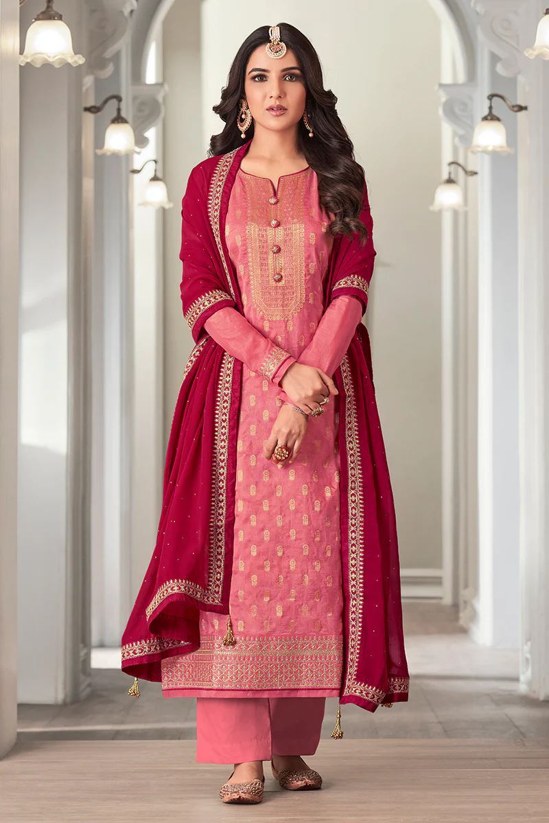 Pink Dola Jacquard Silk Festival Salwar Kameez