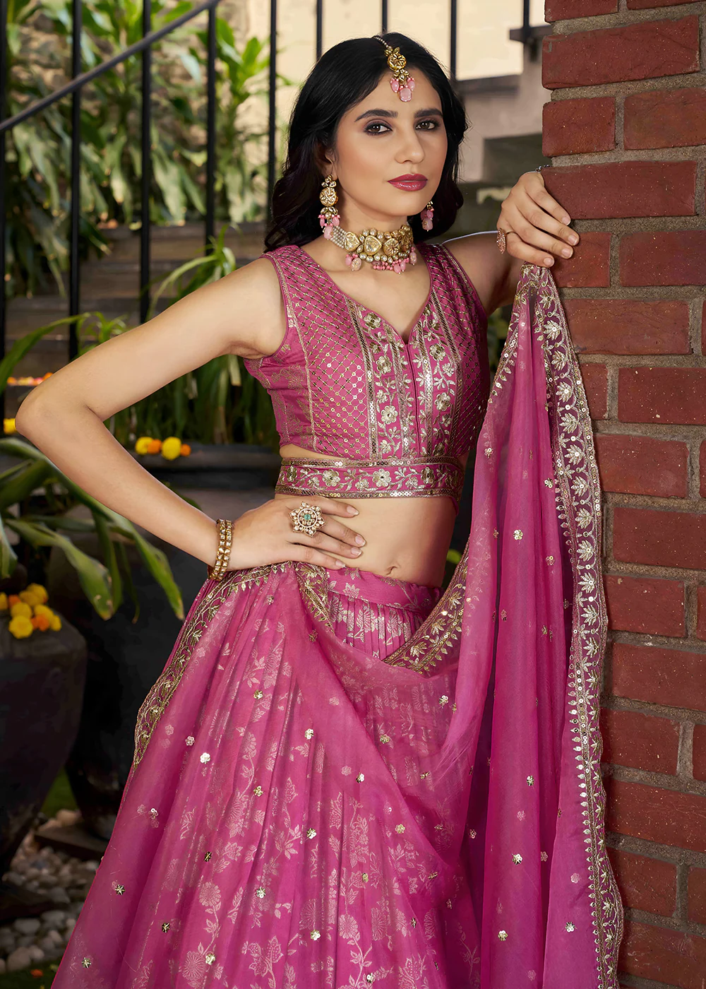 Pink Dola Silk Jacquard Festive Party Lehenga Choli - Image 2