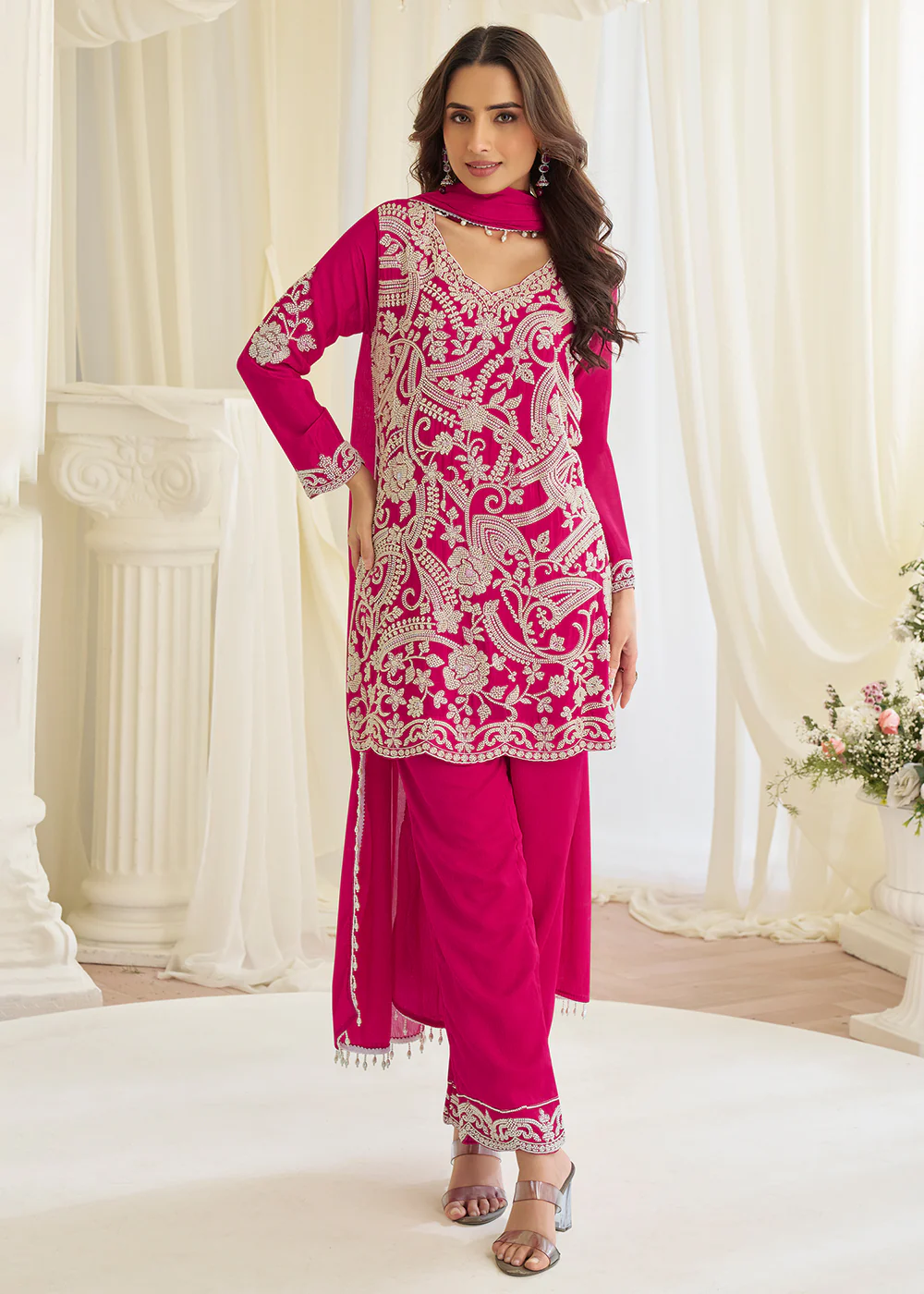Pink Eid Style & Festive Wear Pant Style Salwar Suit - Image 3