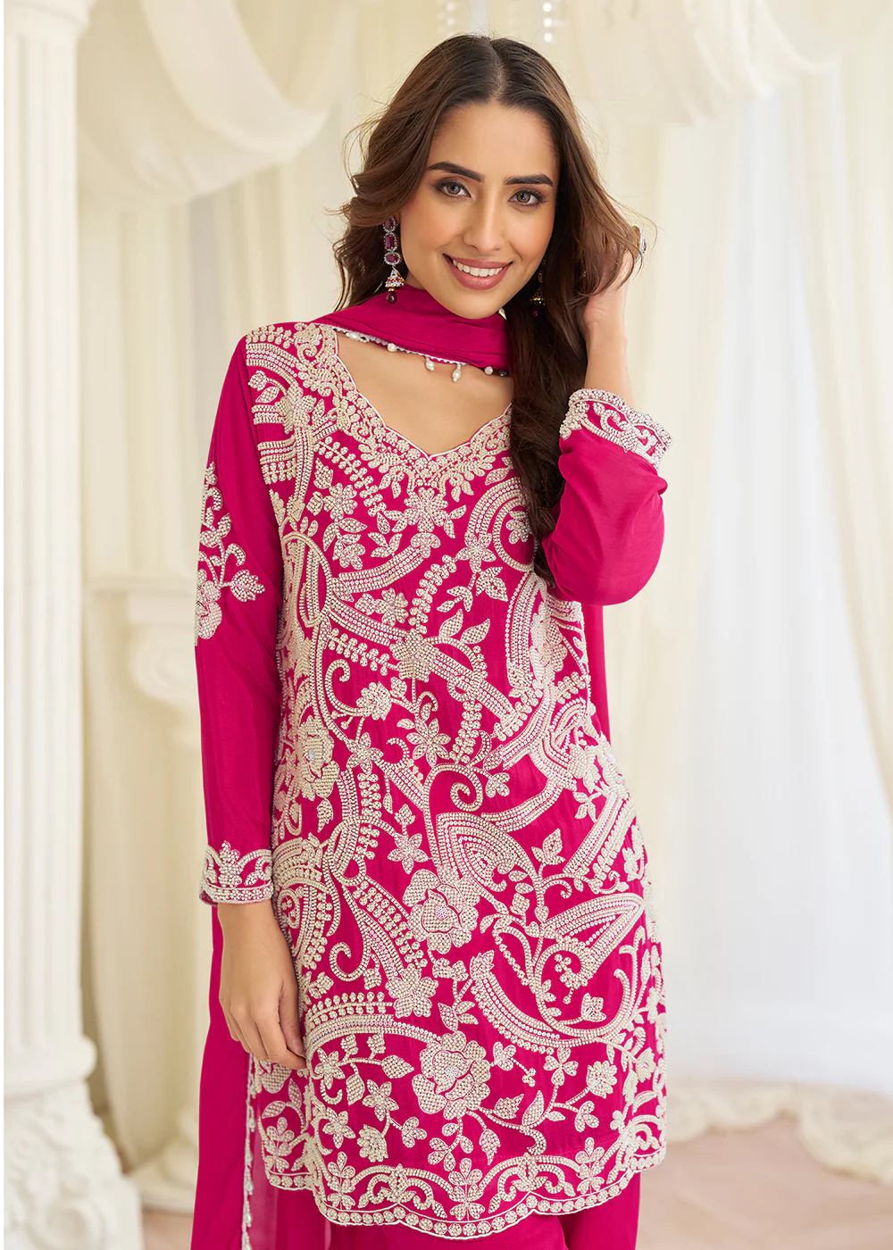 Pink Eid Style & Festive Wear Pant Style Salwar Suit - Image 4
