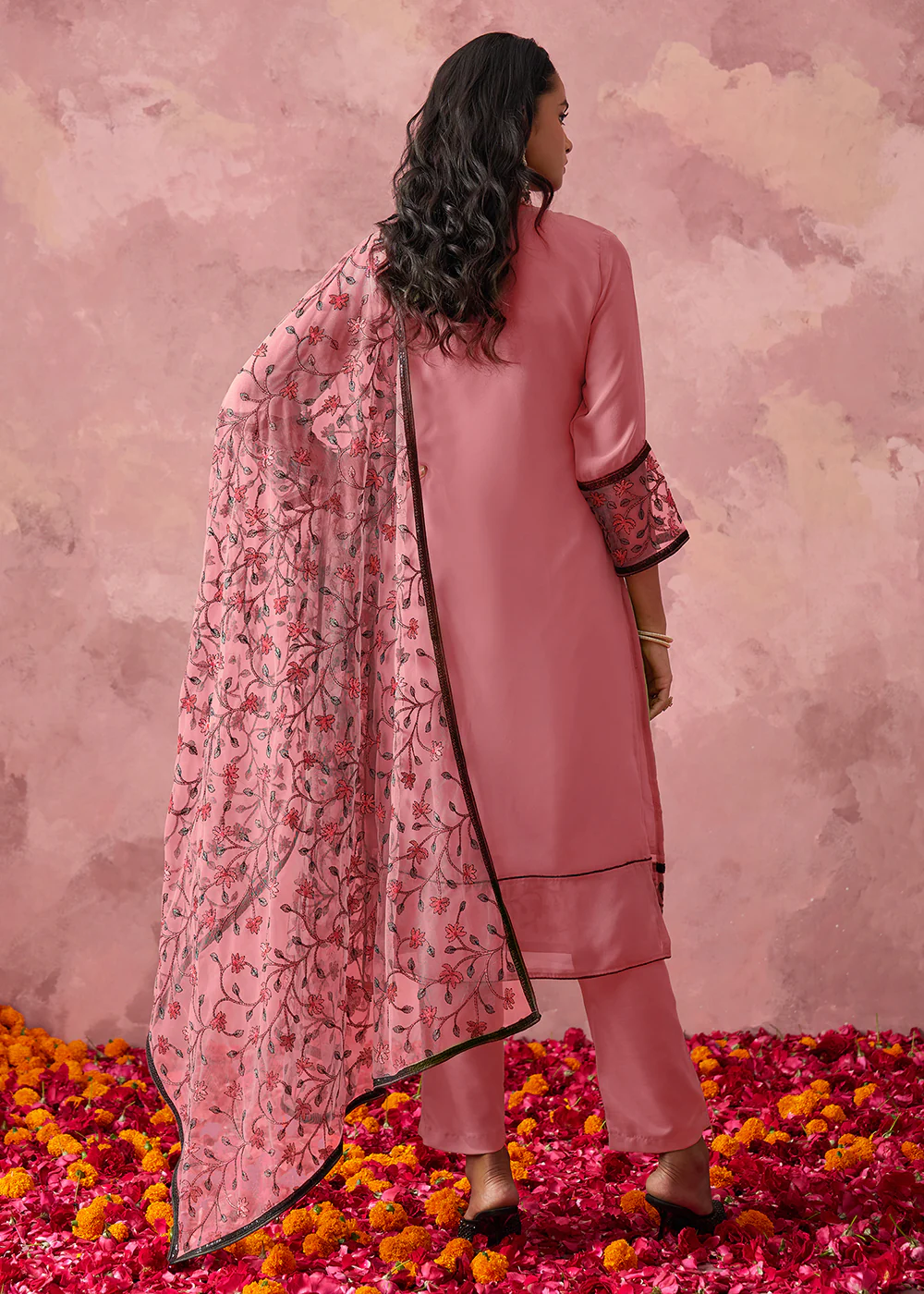 Pink Embroidered Casual & Festive Pant Style Suit - Image 3