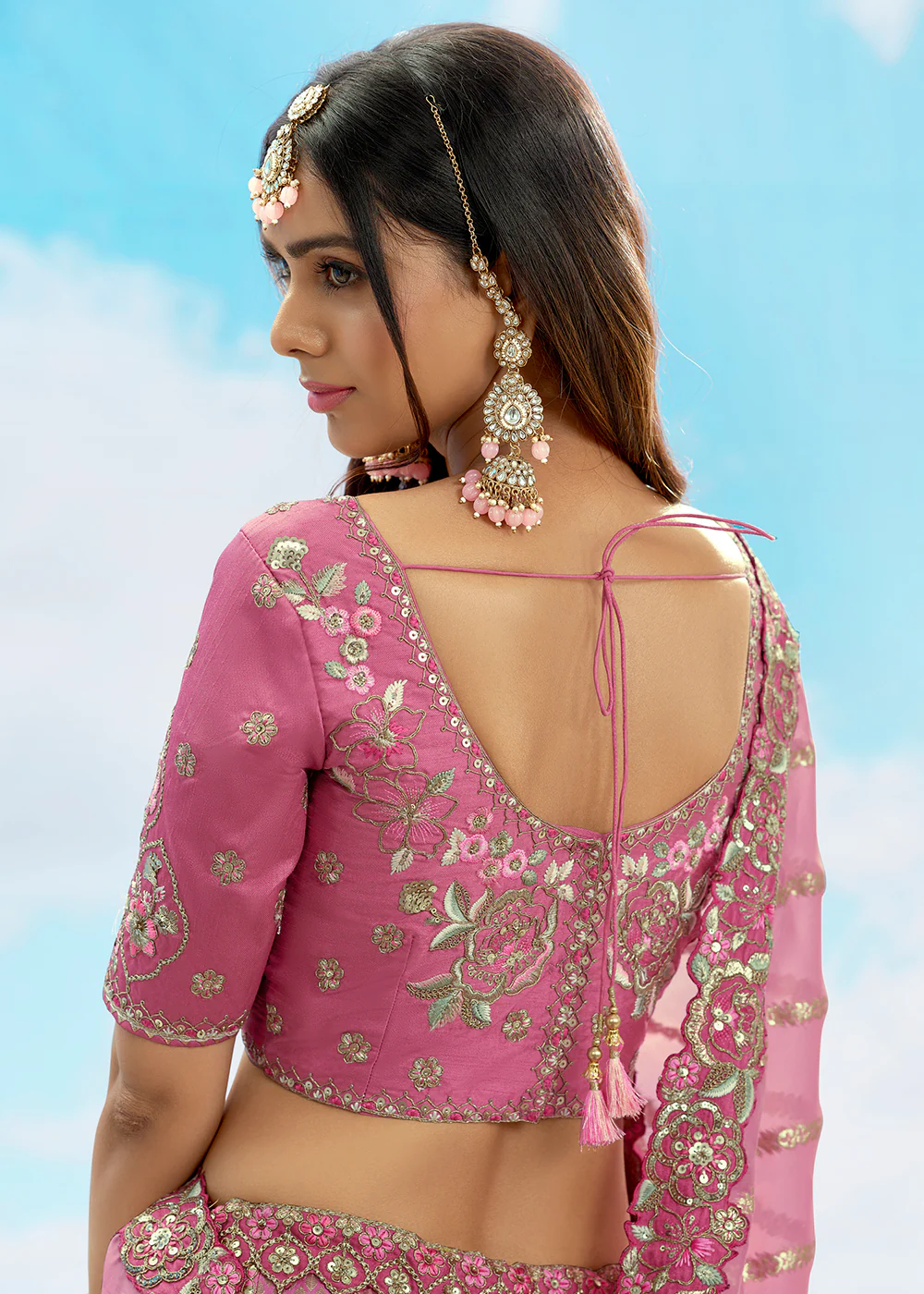 Pink Fancy Silk Heavy Embroidered Bridal Lehenga Choli - Image 3