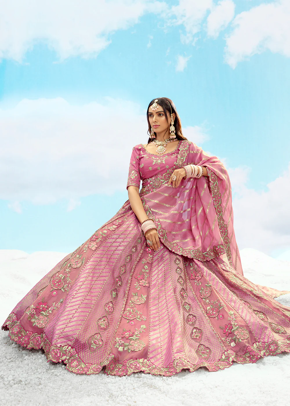 Pink Fancy Silk Heavy Embroidered Bridal Lehenga Choli - Image 4
