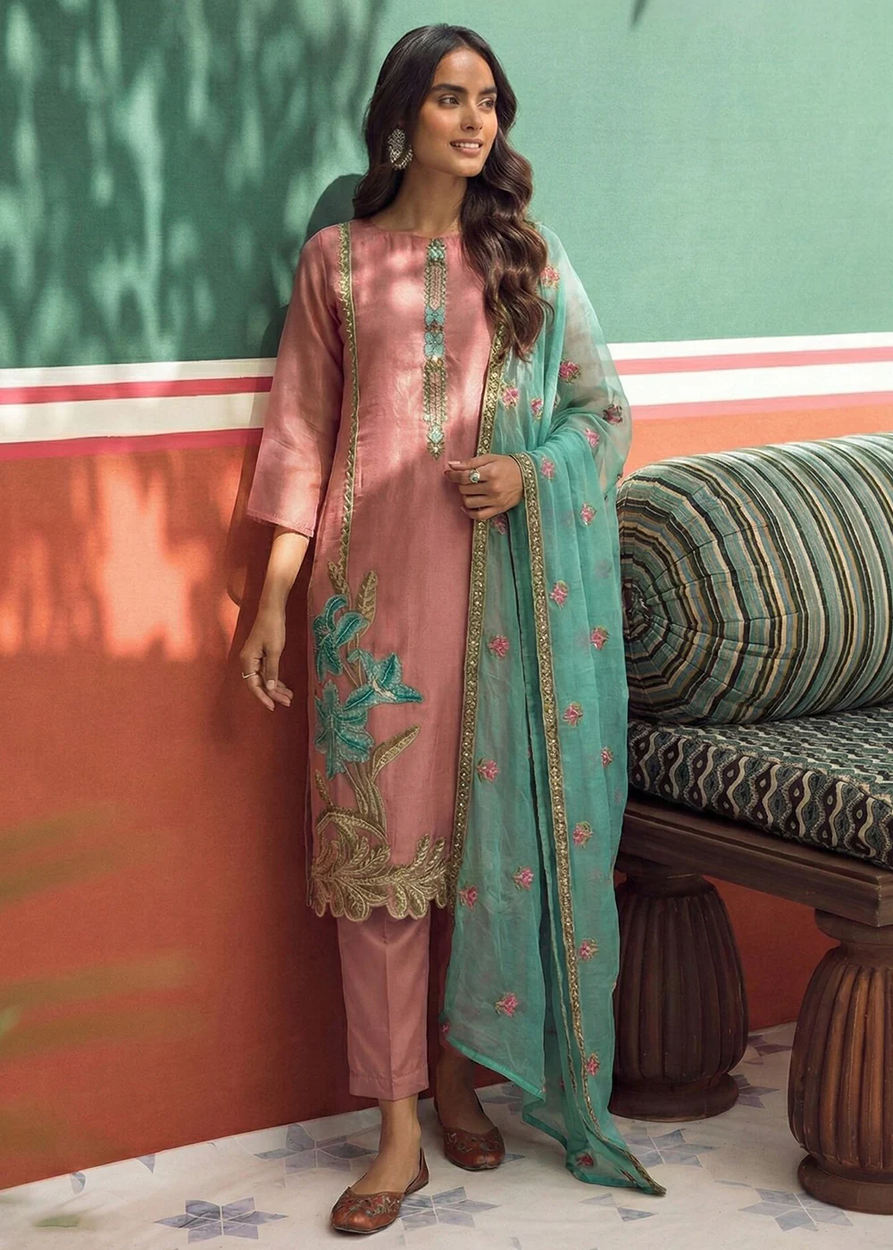 Pink Fancy Zari Fabric Pant Style Salwar Suit