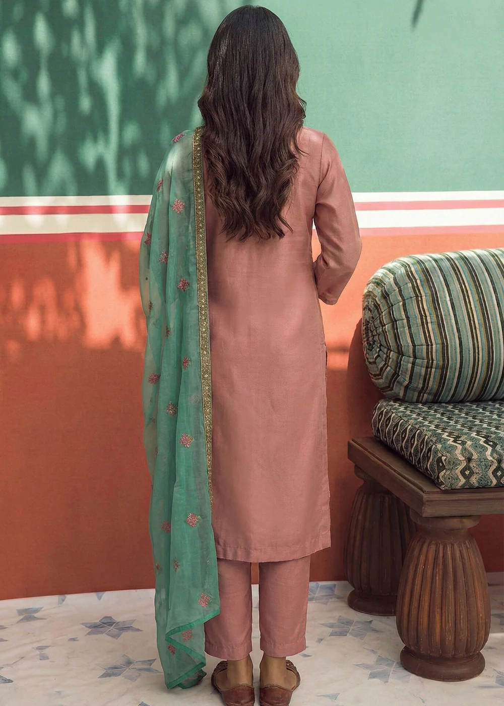 Pink Fancy Zari Fabric Pant Style Salwar Suit - Image 2
