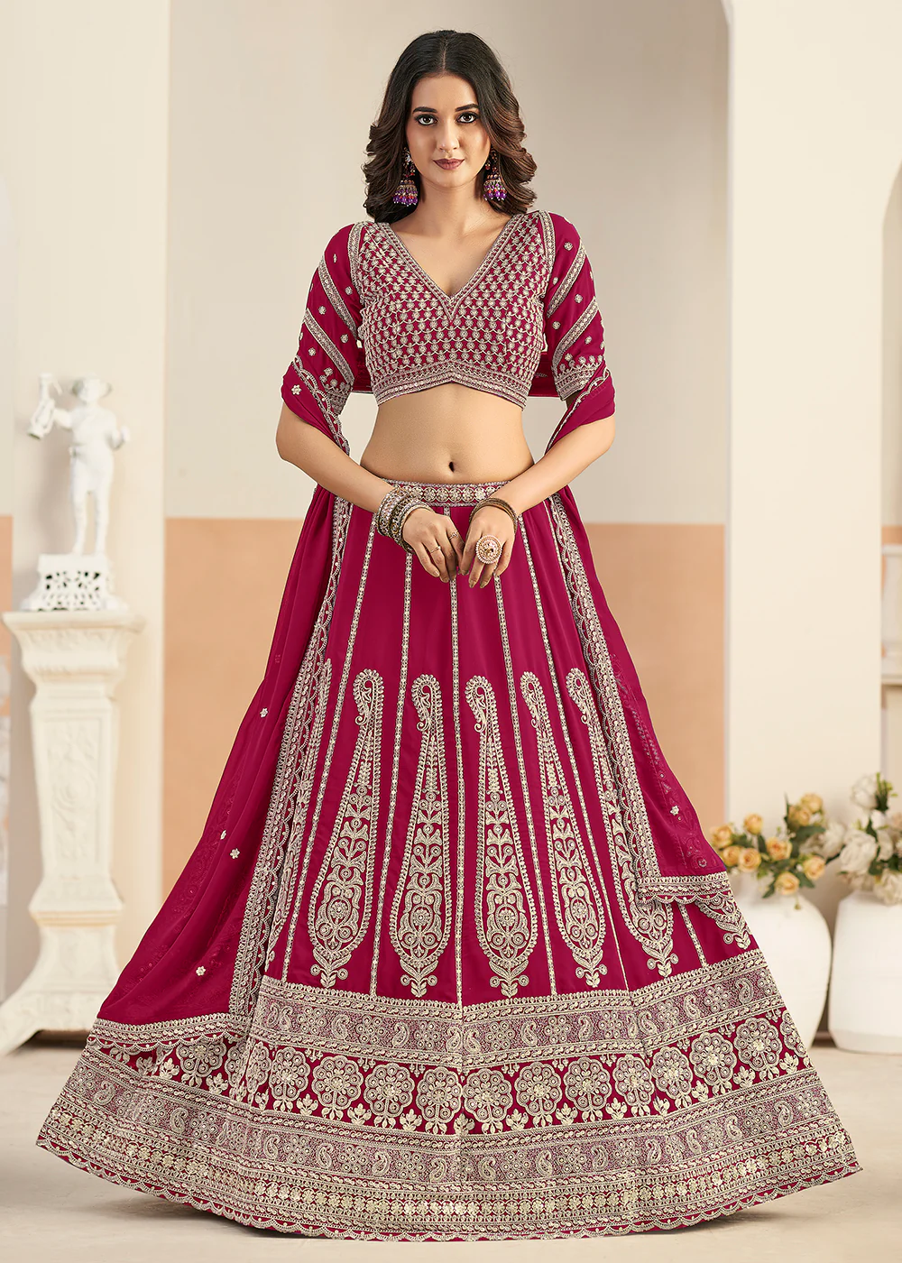 Pink Faux Georgette Embroidery Lehenga Choli