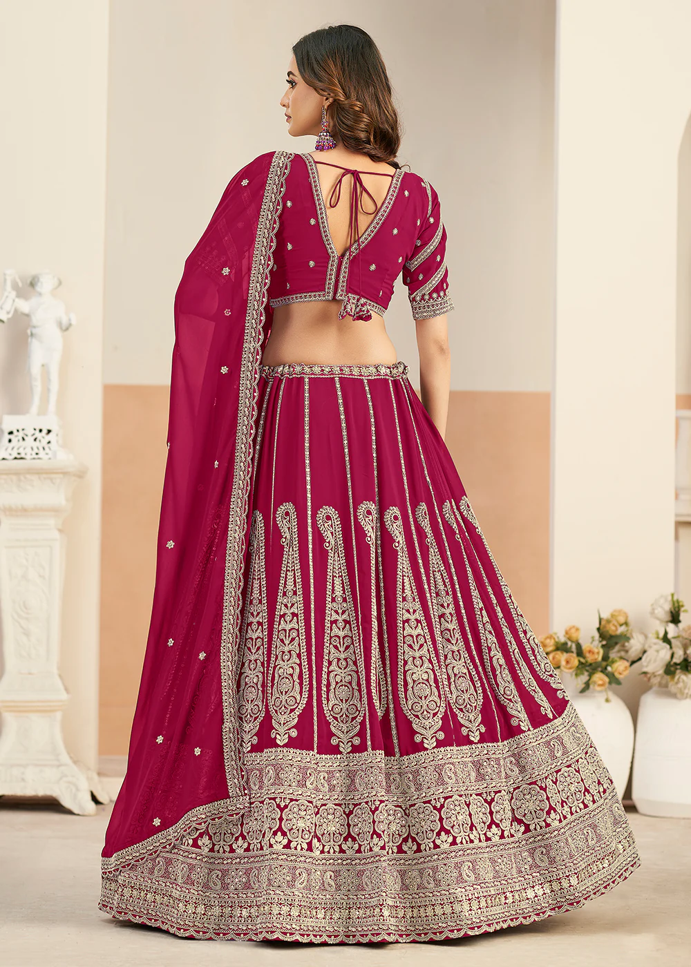 Pink Faux Georgette Embroidery Lehenga Choli - Image 3