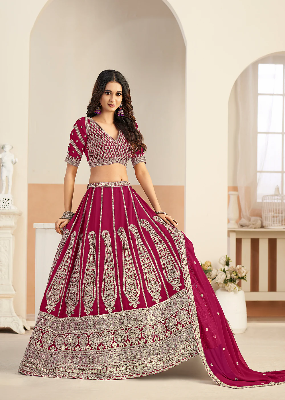 Pink Faux Georgette Embroidery Lehenga Choli - Image 4