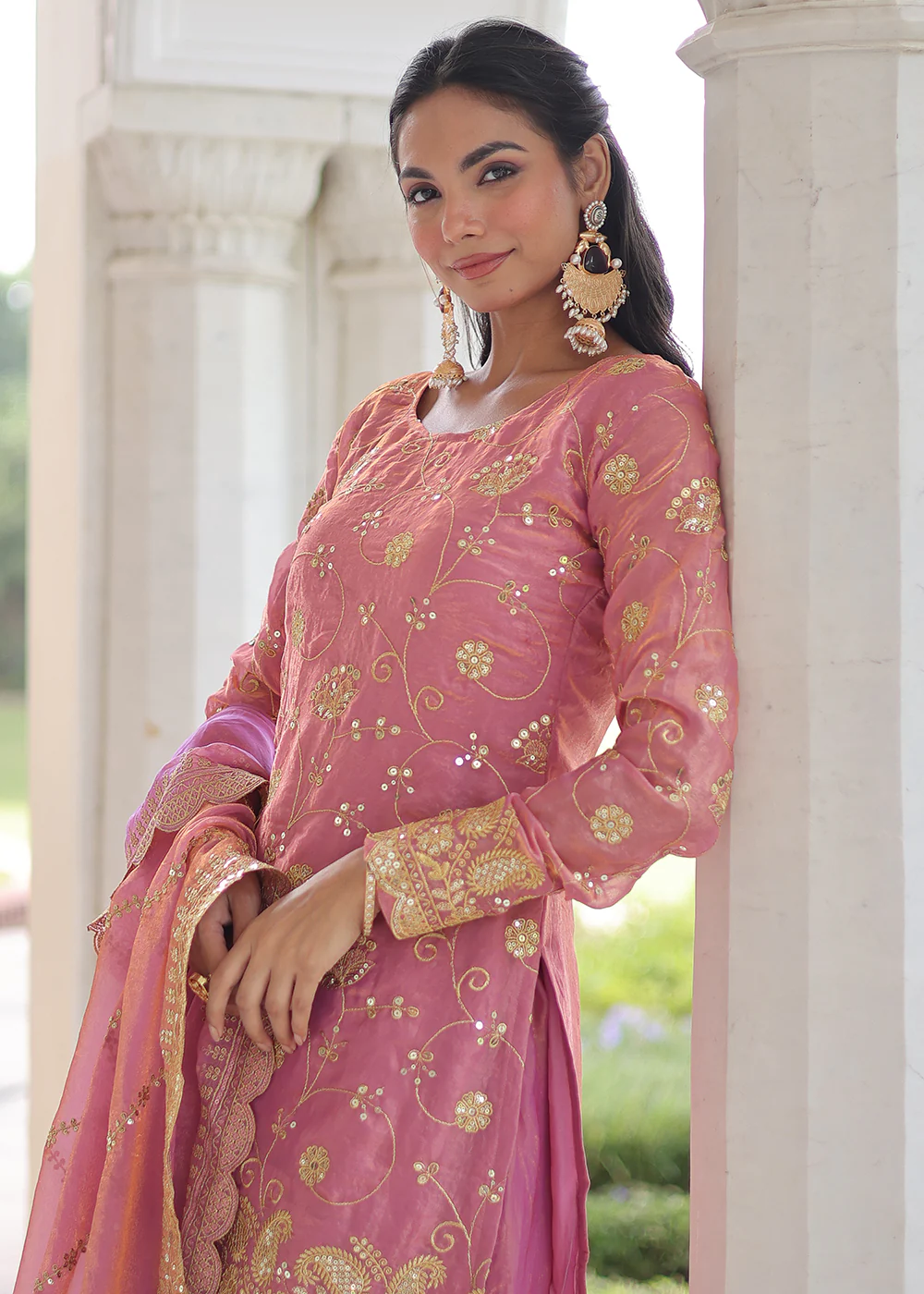 Pink Fendy Silk Rich Sequins Sharara Suit - Image 2