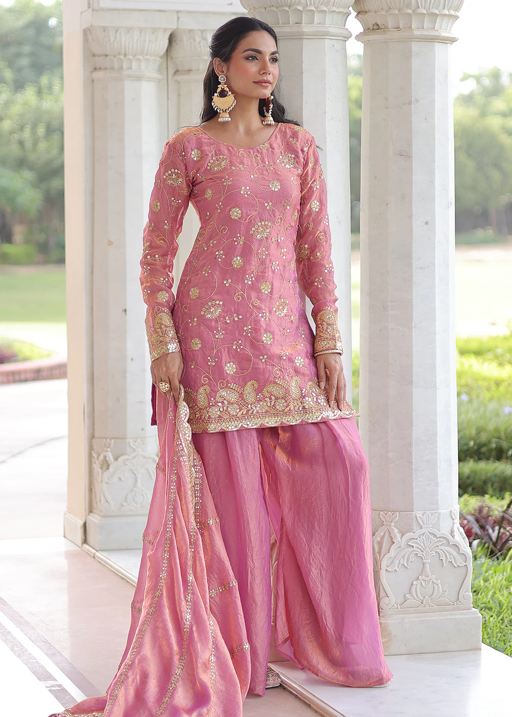 Pink Fendy Silk Rich Sequins Sharara Suit - Image 4