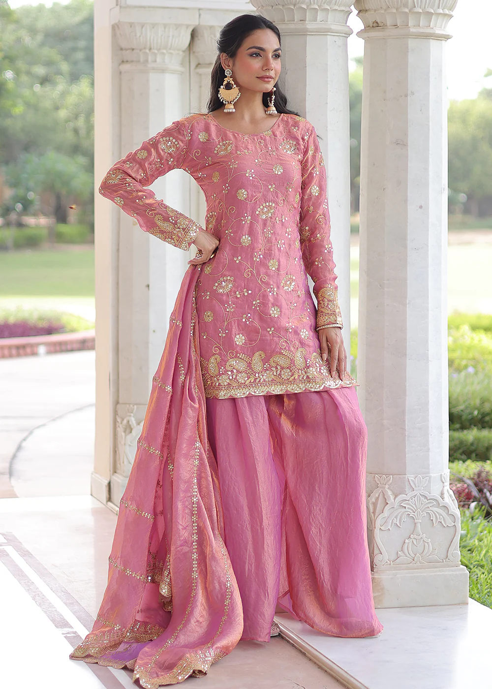 Pink Fendy Silk Rich Sequins Sharara Suit - Image 6