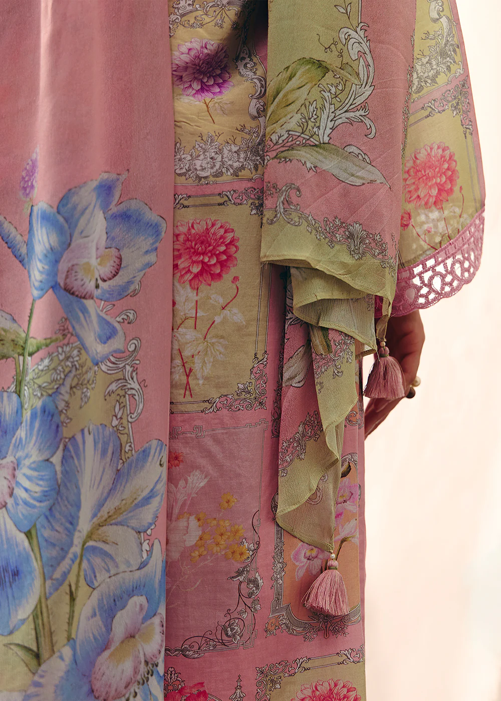 Pink Floral Printed Muslin Pant Style Salwar Suit - Image 6