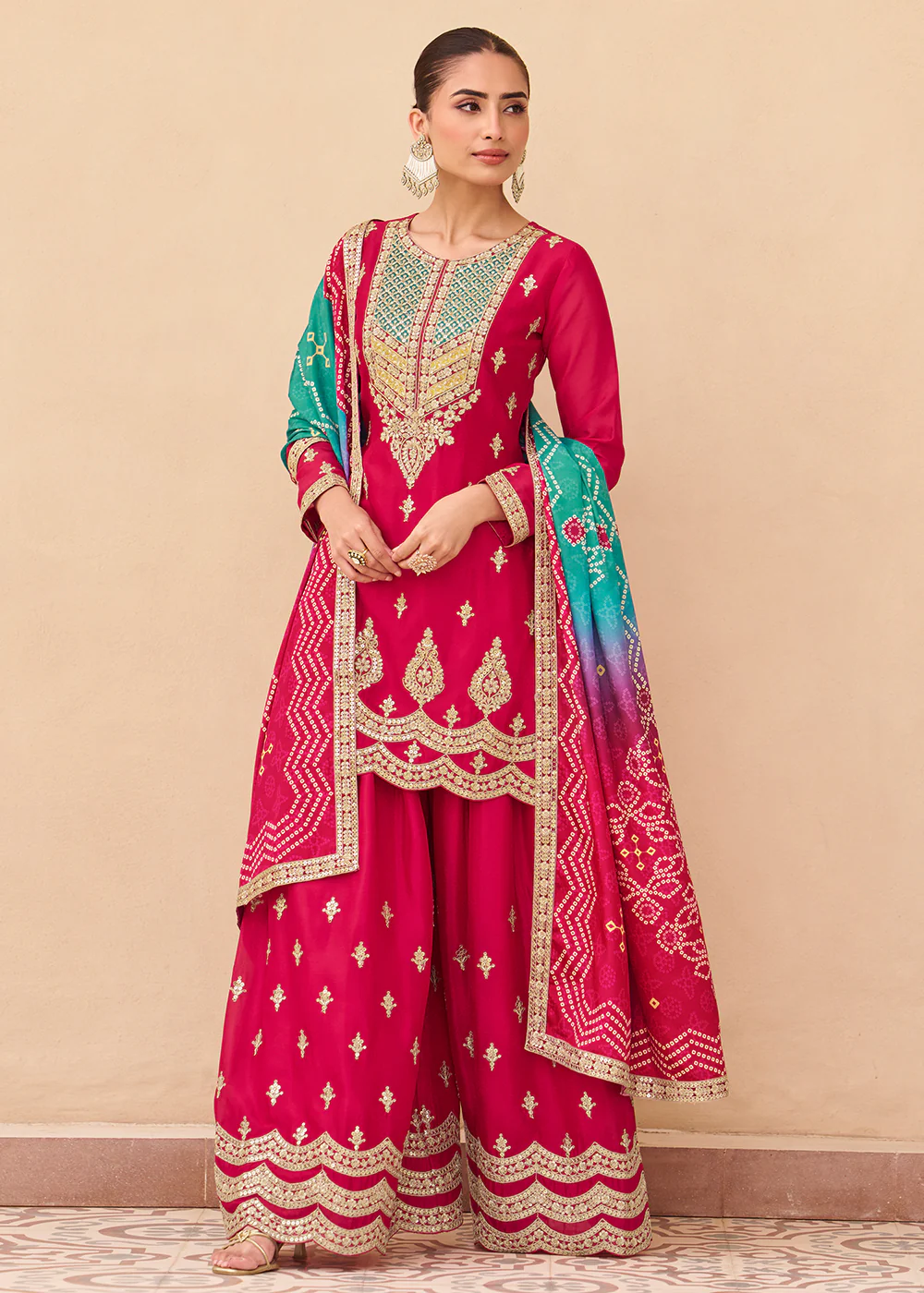 Pink Function & Festive Wear Palazzo Style Suit