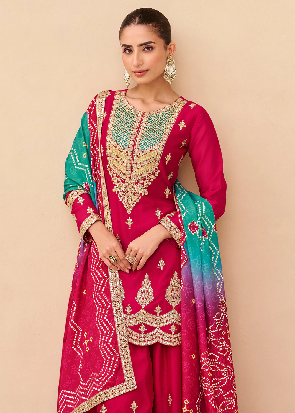 Pink Function & Festive Wear Palazzo Style Suit - Image 2