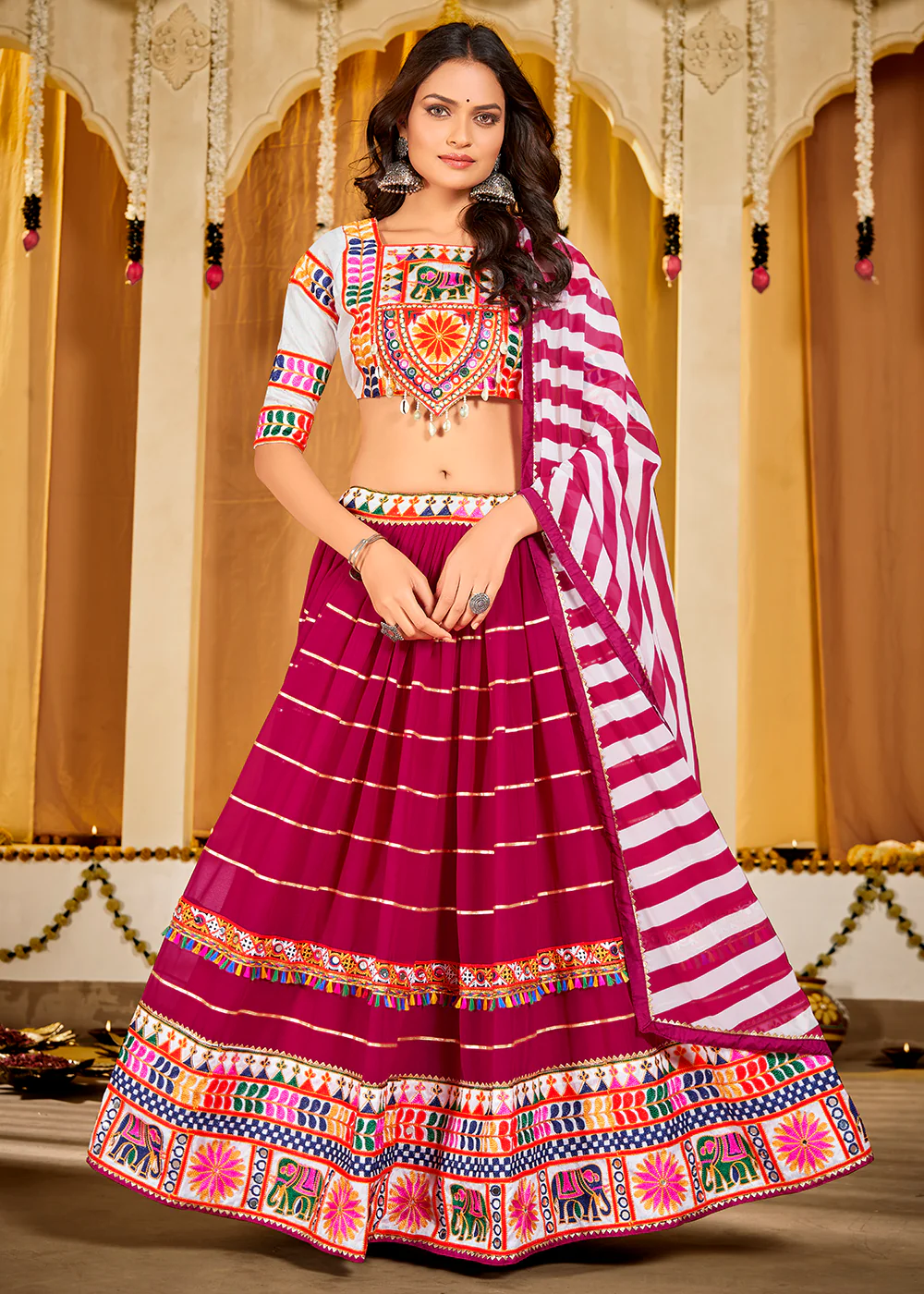 Pink Gamthi Work Georgette Navratri Special Chaniya Choli