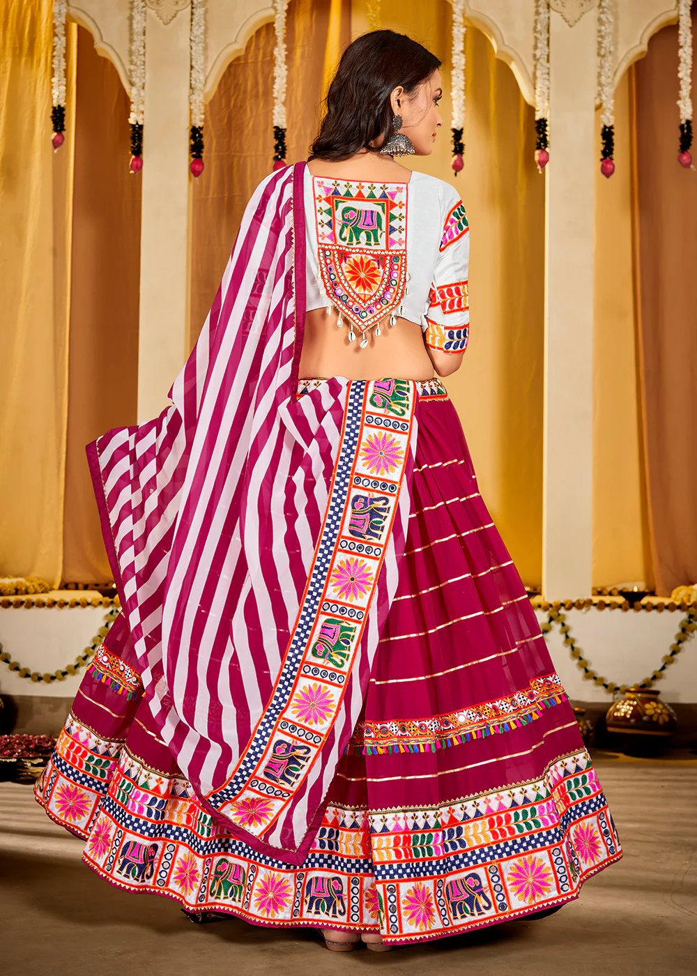 Pink Gamthi Work Georgette Navratri Special Chaniya Choli - Image 3