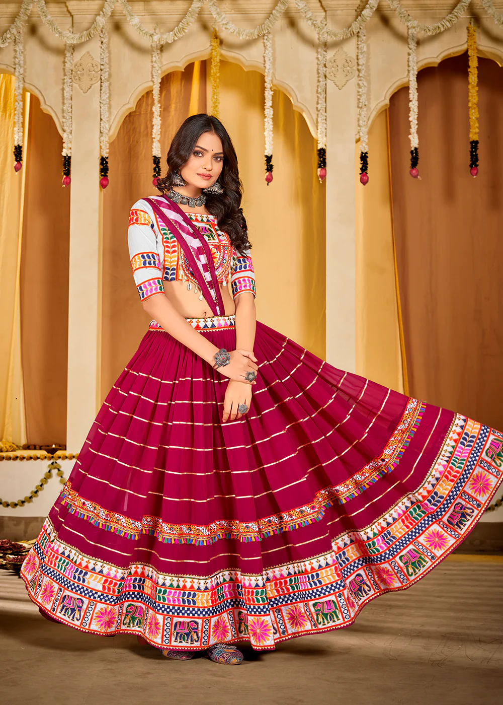 Pink Gamthi Work Georgette Navratri Special Chaniya Choli - Image 4