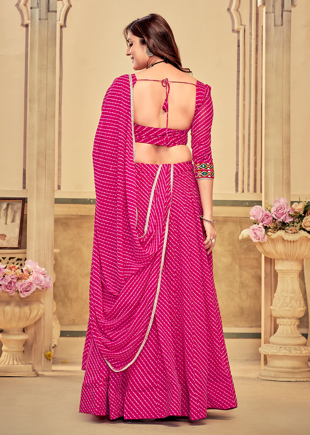 Pink Gamthi Work Georgette Navratri Special Chaniya Choli - Image 3