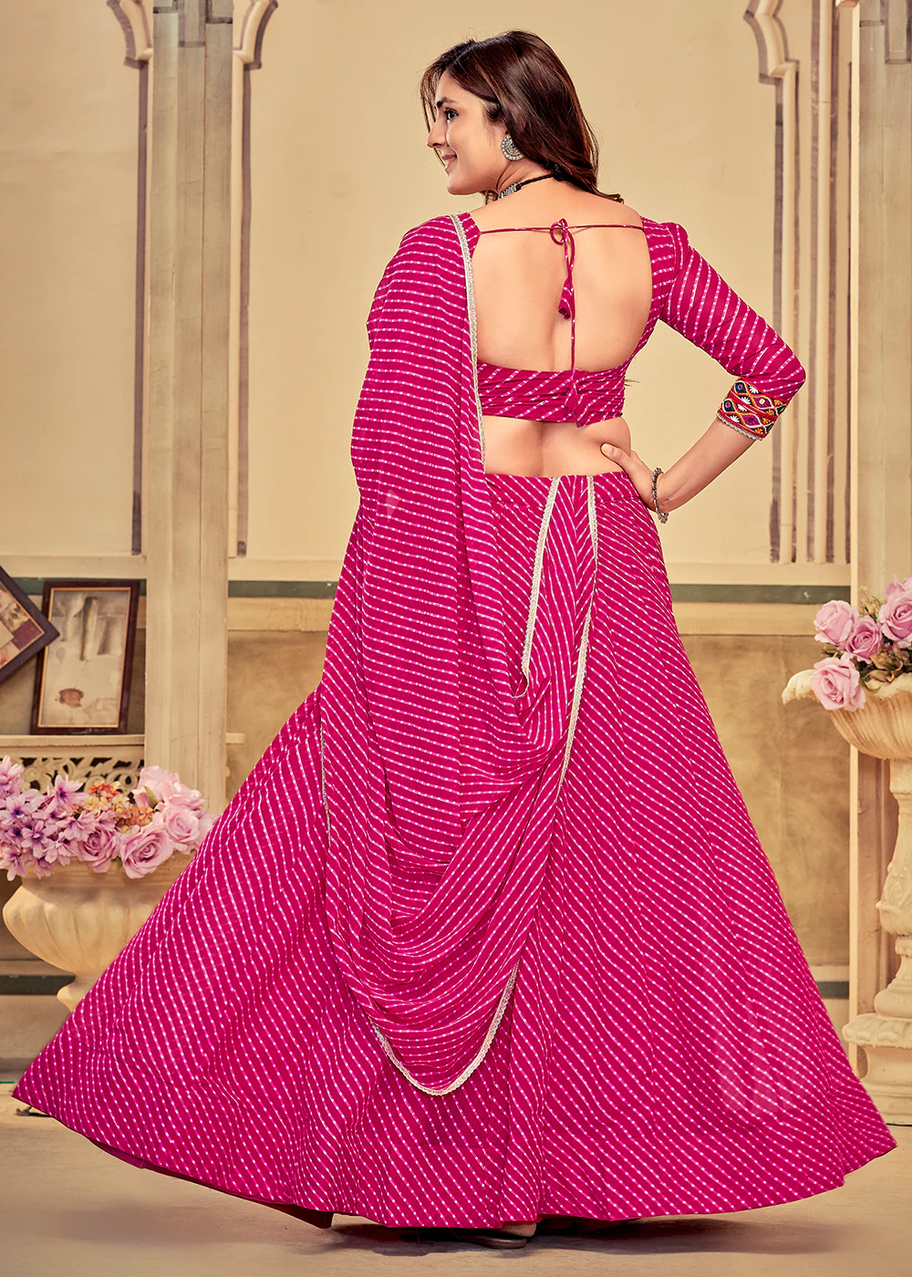 Pink Gamthi Work Georgette Navratri Special Chaniya Choli - Image 6