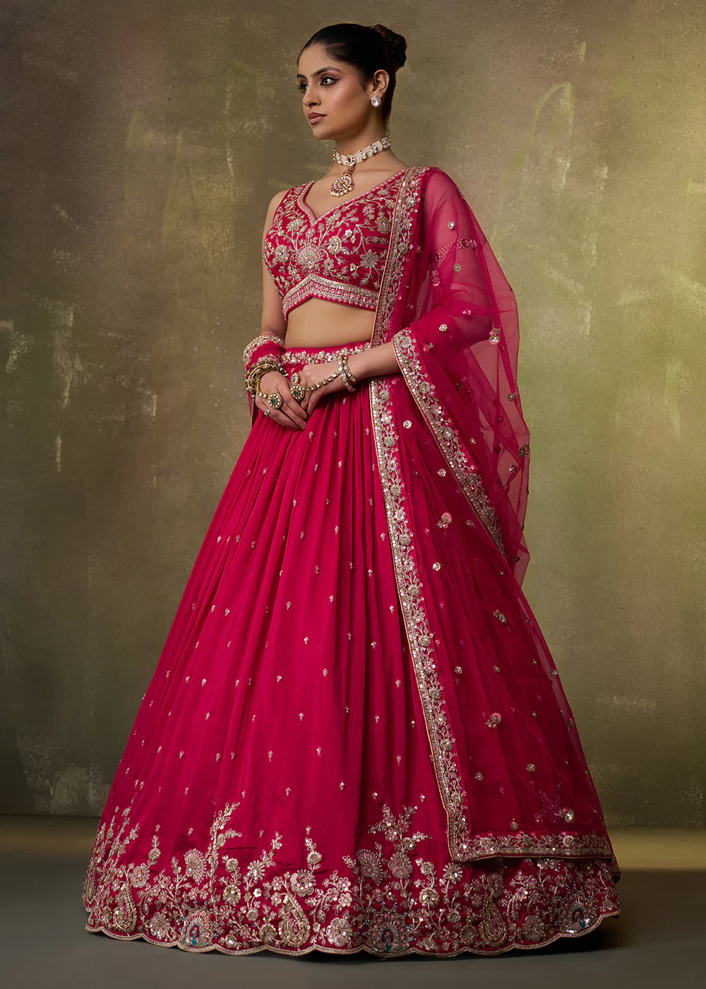 Pink Georgette Embroidered Wedding Lehenga Choli - Image 5